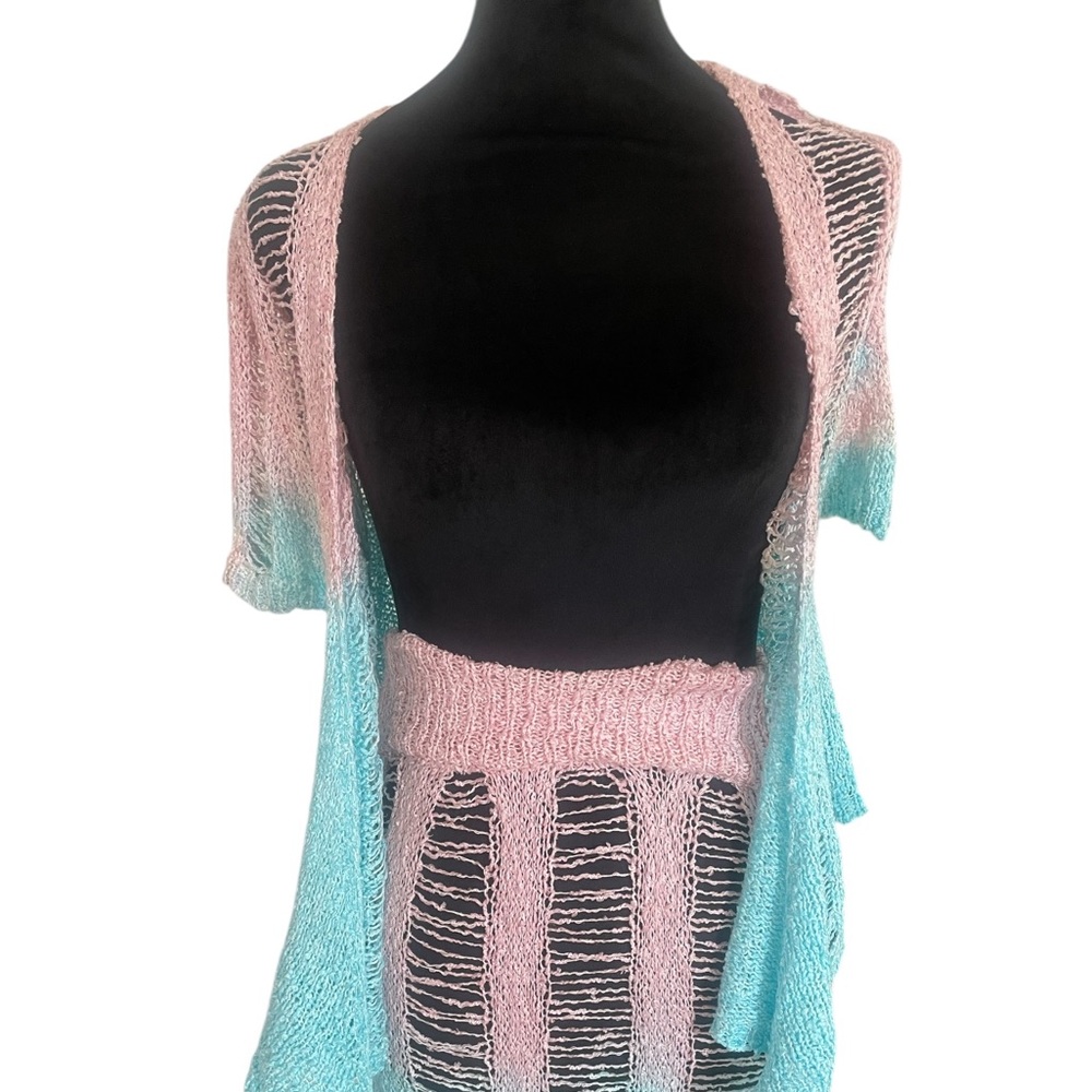 2 Piece Set Festival Crochet Knit Coverup Top Skirt Pink,Blue,knit,New - Picture 13 of 14